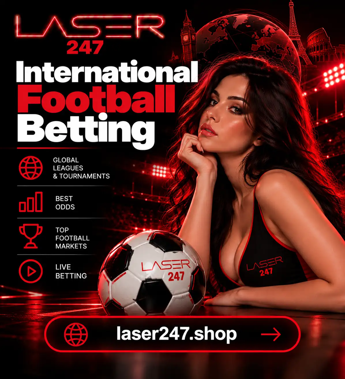 International football Betting banner by Laser247.shop