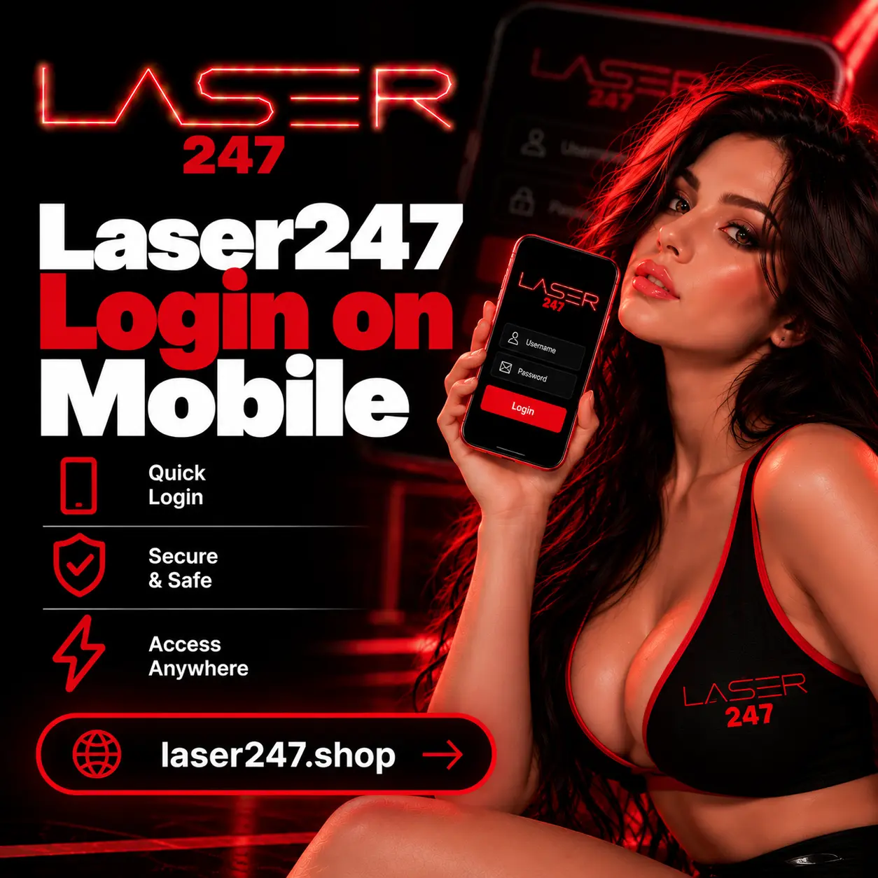 Laser247 login on mobile banner by laser247.shop
